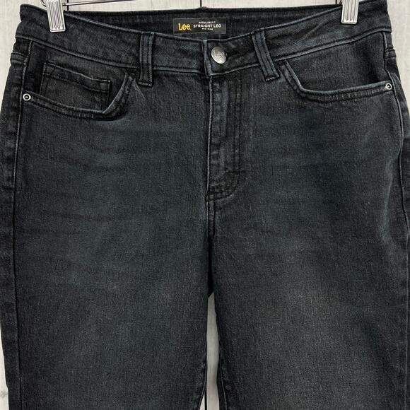 Lee (8) Short Womens Black Regular Fit Straight Leg Jeans Stone Wash Mid Rise - Picture 3 of 10